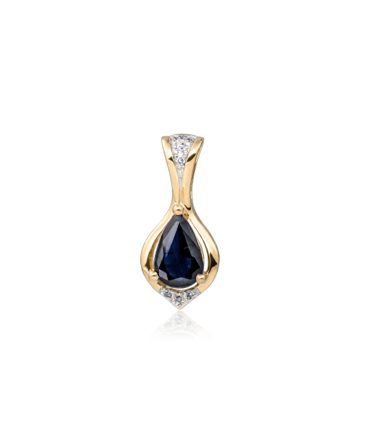 Yellow gold pendant with sapphire and diamonds