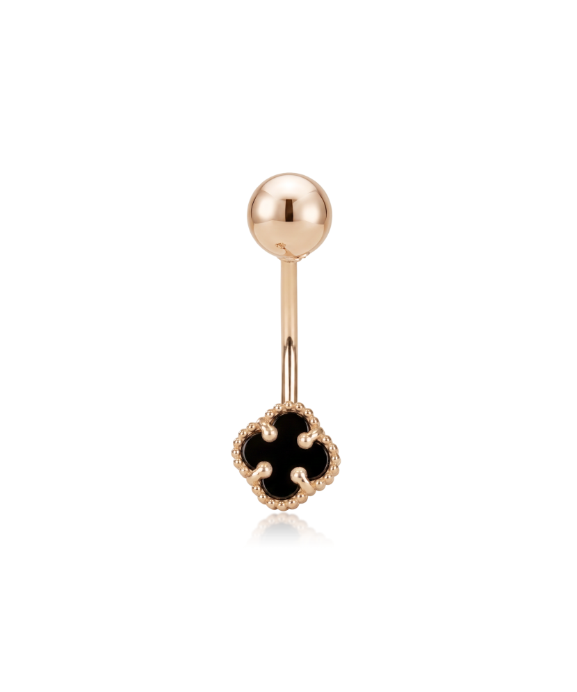 Gold belly button ring with onyx