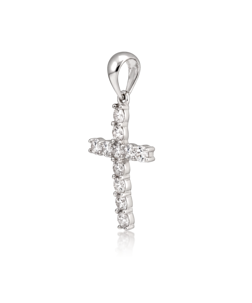 White gold pendant with zircons "cross" 22mm