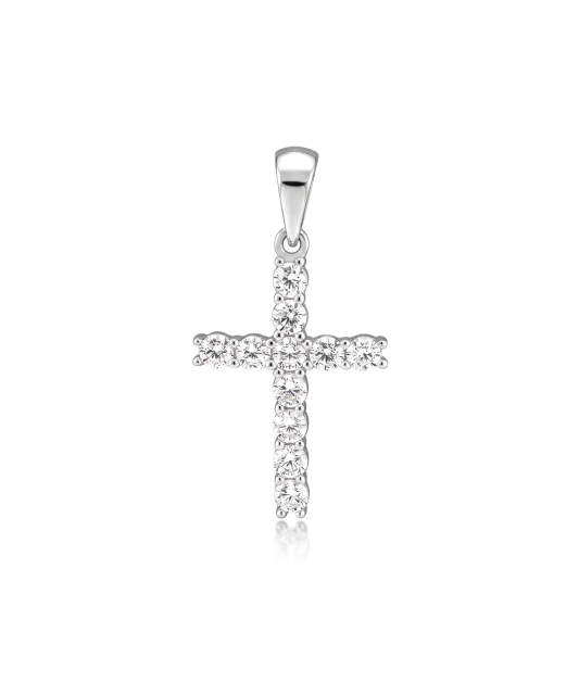 White gold pendant with zircons "cross" 30mm