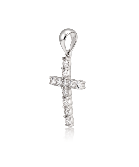 White gold pendant with zircons "cross" 30mm