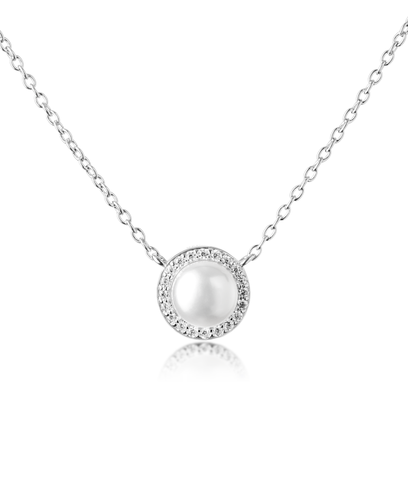 Silver chain with pearl and cubic zirconia