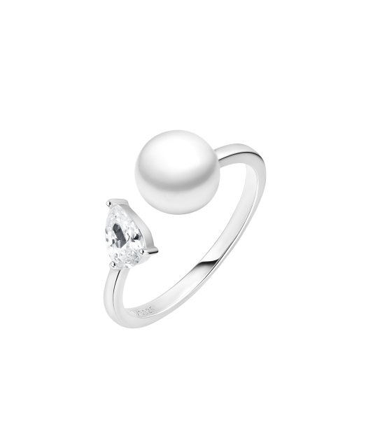 Sterling silver ring with pearl and zircons