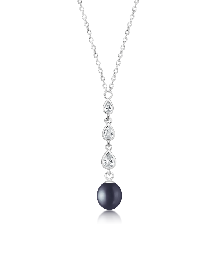 Silver chain with pearl and cubic zirconia