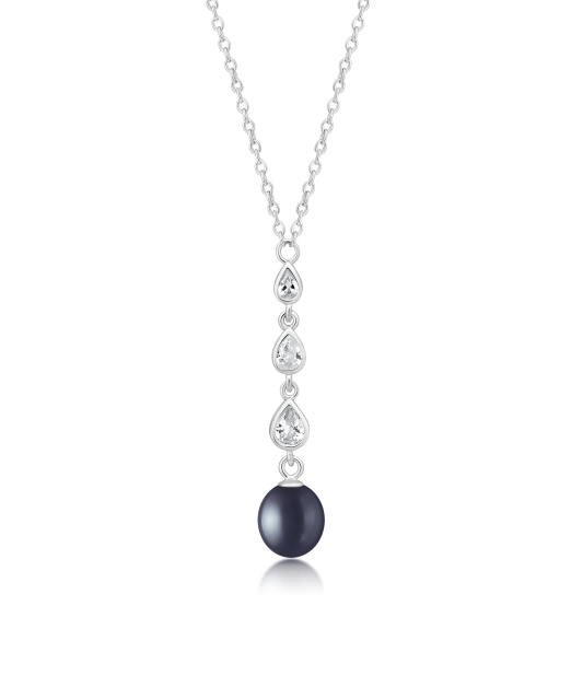 Silver chain with pearl and cubic zirconia
