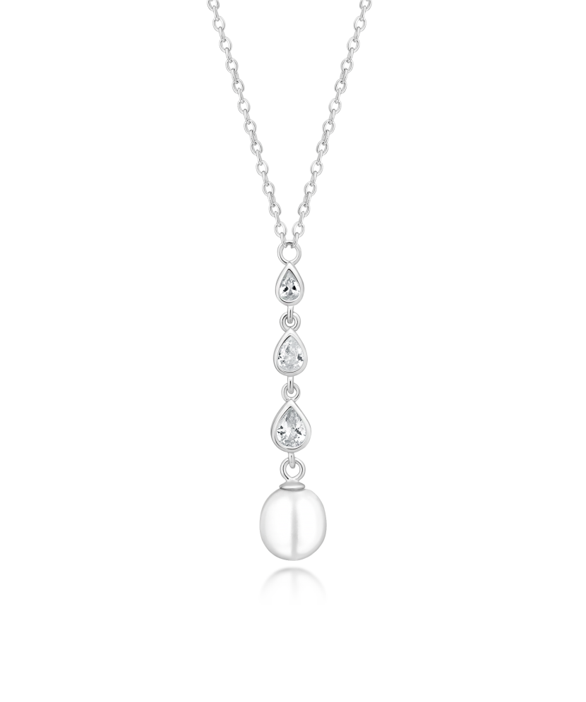 Silver chain with pearl and cubic zirconia