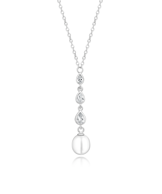 Silver chain with pearl and cubic zirconia