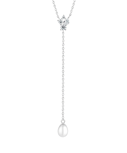 Silver chain with pearl and cubic zirconia