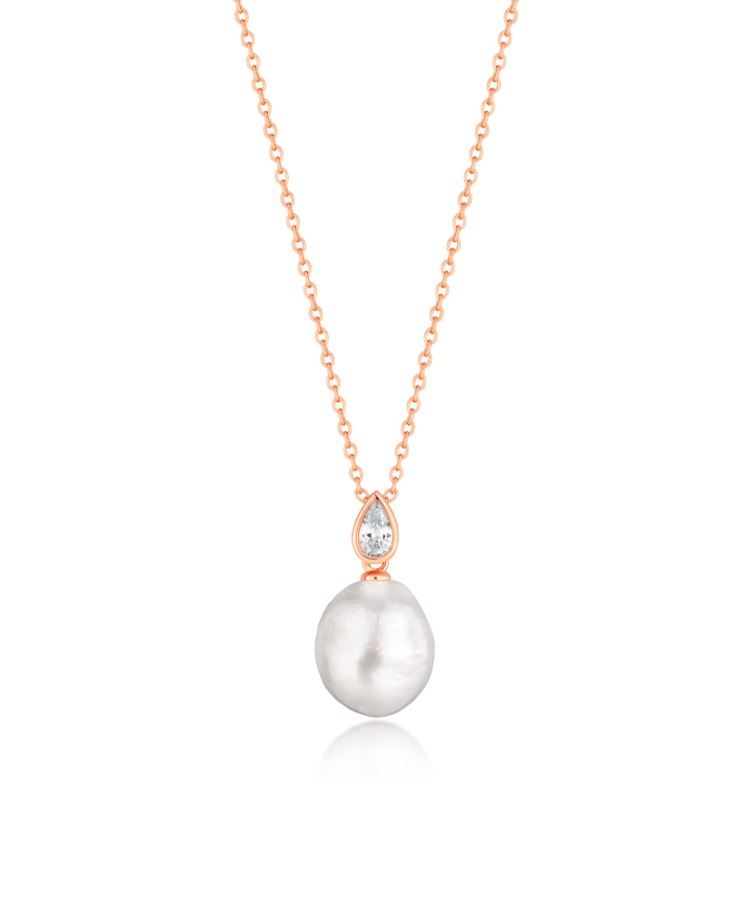 Gold-plated silver chain with pearl and cubic zirconia
