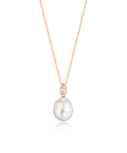 Gold-plated silver chain with pearl and cubic zirconia