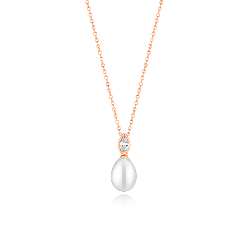 Gold-plated silver chain with pearl and cubic zirconia