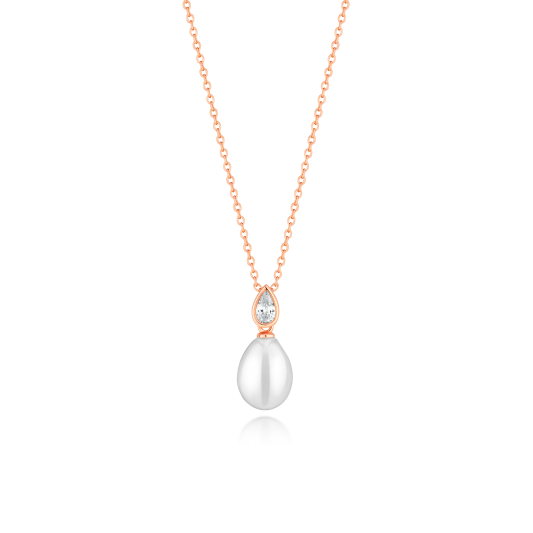 Gold-plated silver chain with pearl and cubic zirconia