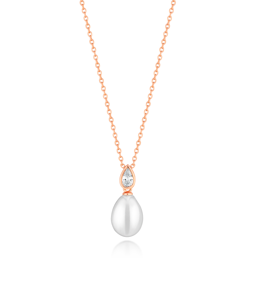 Gold-plated silver chain with pearl and cubic zirconia