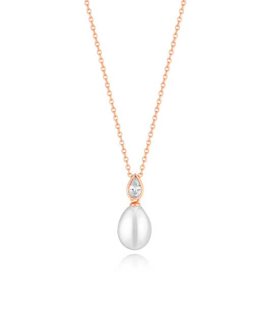 Gold-plated silver chain with pearl and cubic zirconia