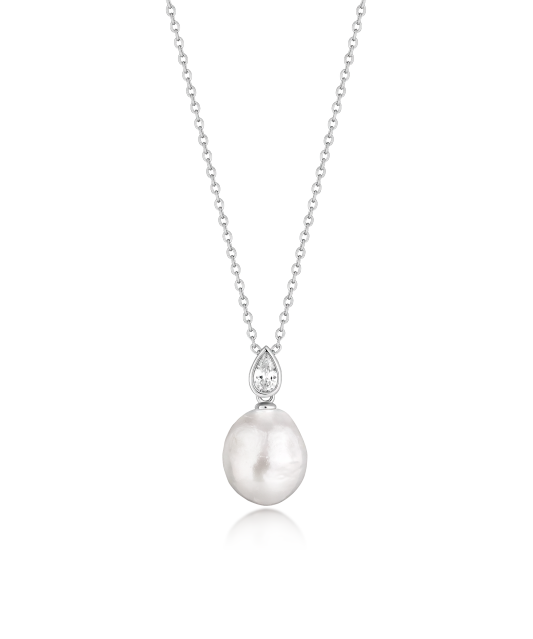 Silver chain with pearl and cubic zirconia