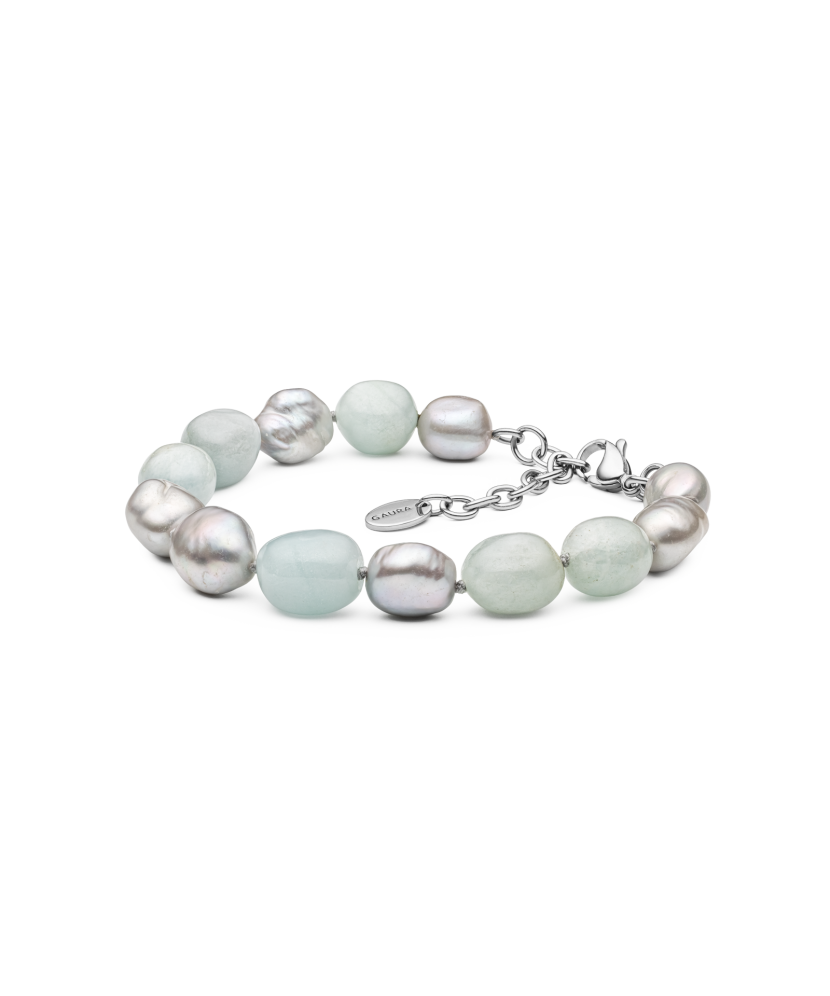 Bracelet with aquamarine and pearl