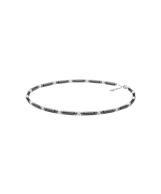 Necklace with terahertz, hematite and pearl
