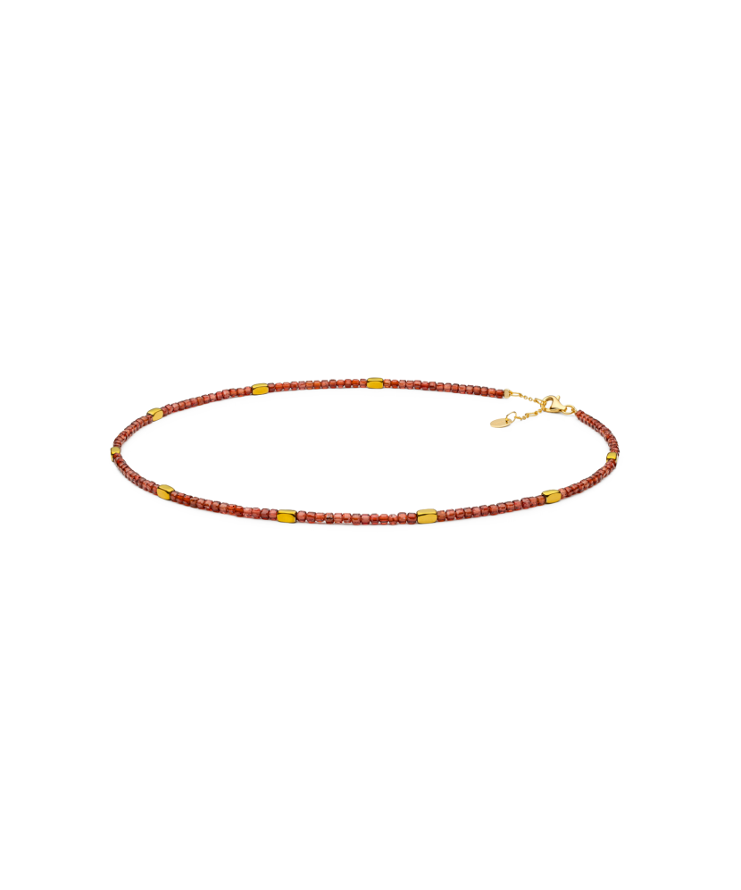 Gold-plated silver chain with garnets and hematite