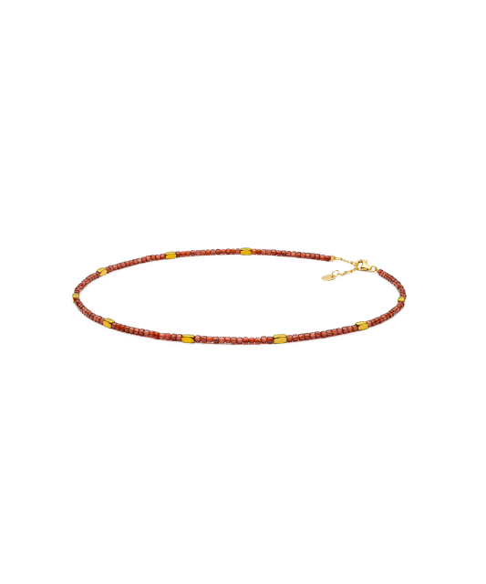 Gold-plated silver chain with garnets and hematite