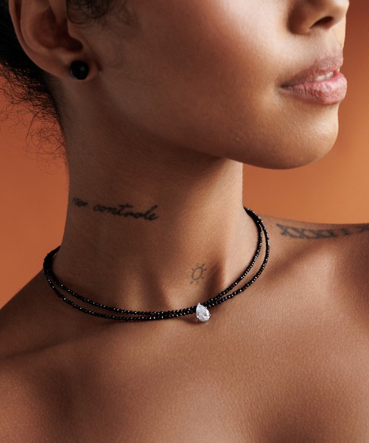 Necklace with spinels, cubic zirconia and silver