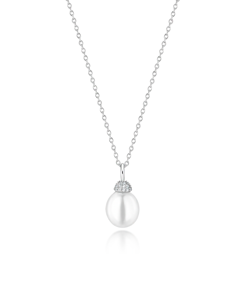 Silver chain with pearl and cubic zirconia