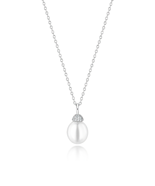 Silver chain with pearl and cubic zirconia