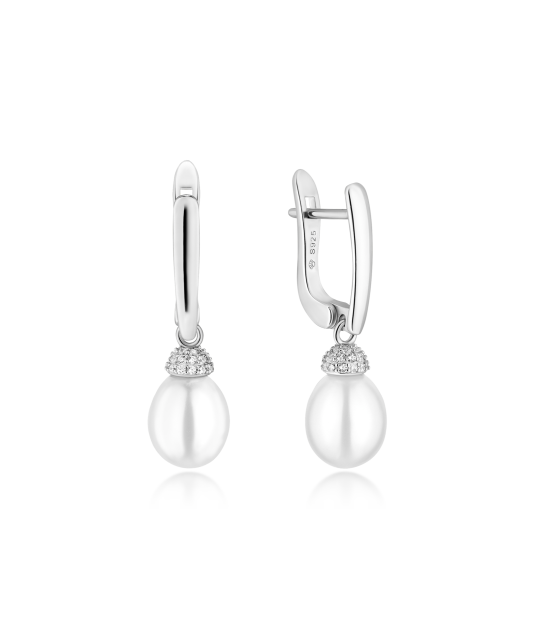 Sterling silver earrings with pearls and zircons