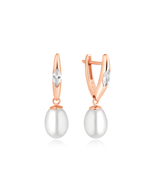 Gilded sterling silver earrings with pearls and zircons