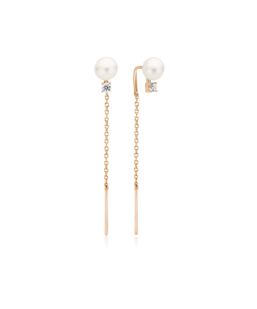 Gilded sterling silver earrings with pearls and zircons