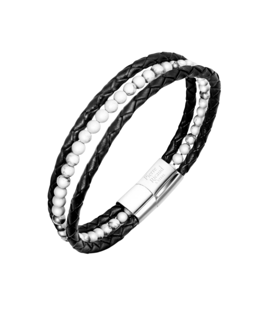 Leather Bracelet with Howlite and Stainless Steel