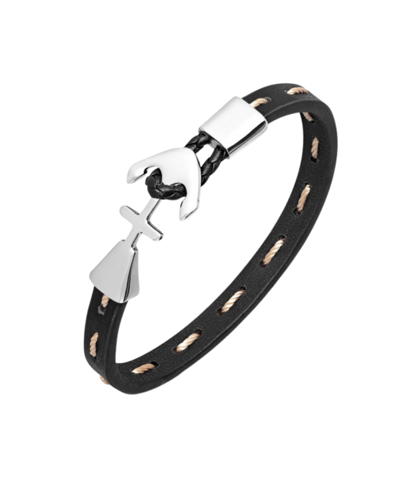 Leather bracelet with stainless steel