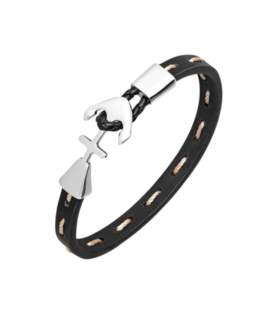 Leather bracelet with stainless steel