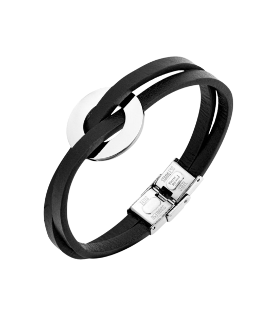 Leather bracelet with stainless steel