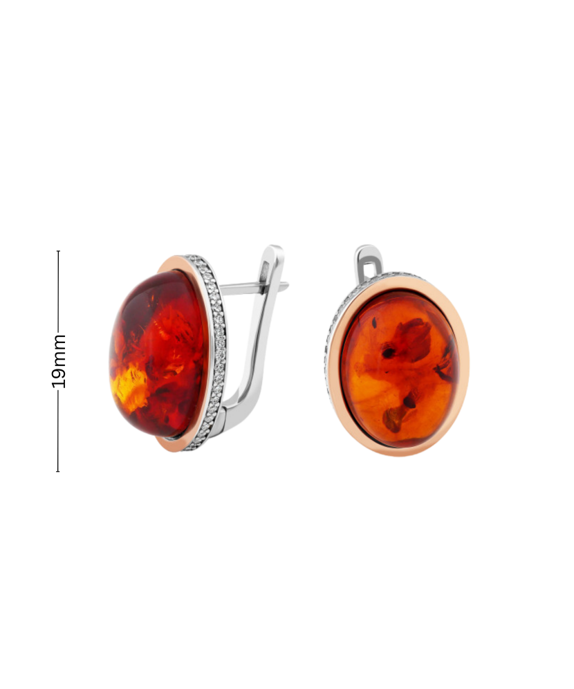 Gold-plated silver earrings with cubic zirconia and amber