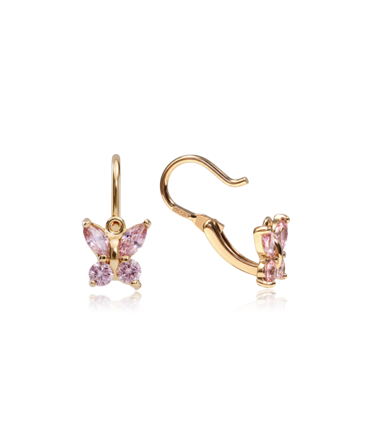 Gold children's earrings with zircons "butterfly"