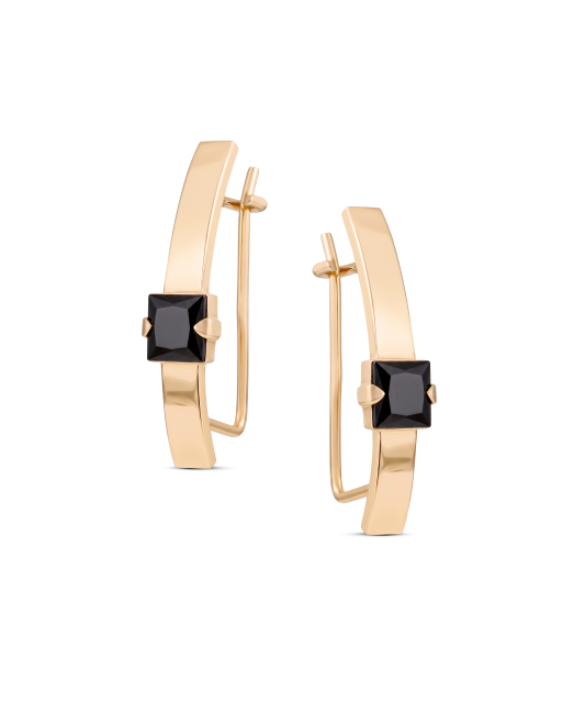 Gold earrings with onyx