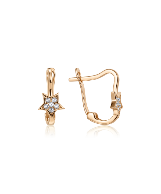 Gold earrings with zircons "star"