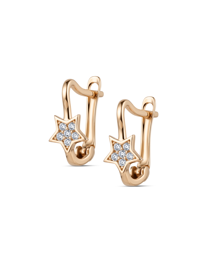 Gold earrings with zircons "star"