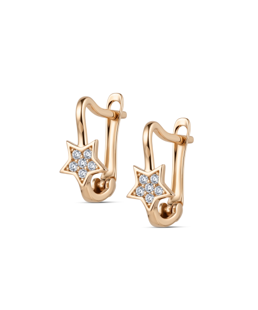 Gold children's earrings with zircons "star"
