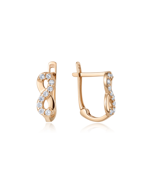 Gold earrings with zircons "infinity"