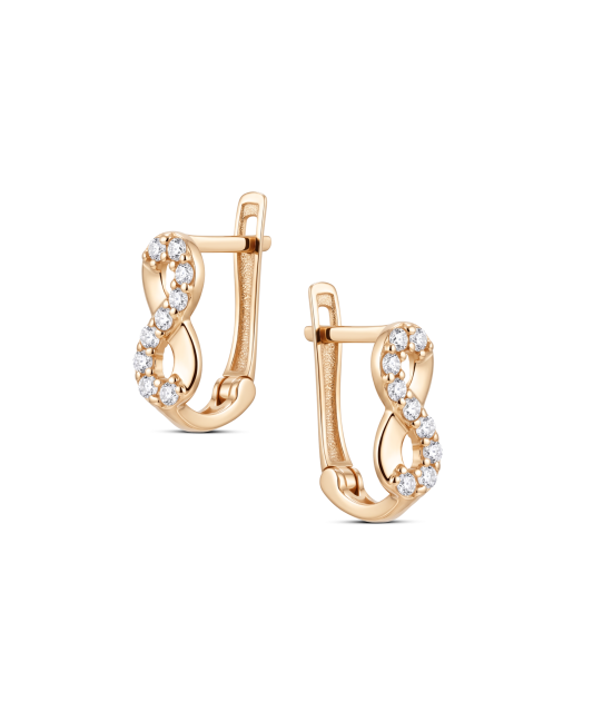Gold earrings with zircons "infinity"