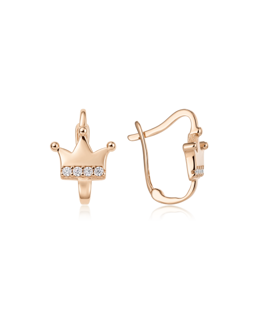 Gold earrings with zircons "crown"