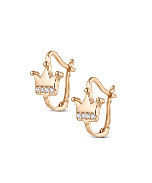 Gold children's earrings with zircons "crown"