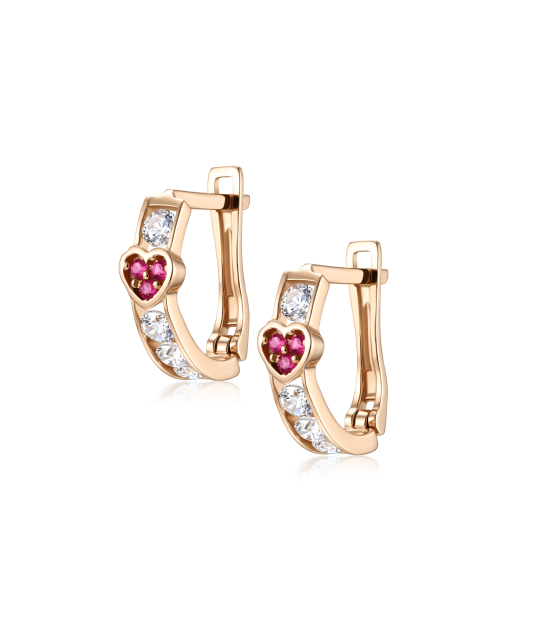 Gold earrings with zircons "heart"