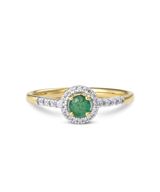Yellow gold ring with diamonds and emerald