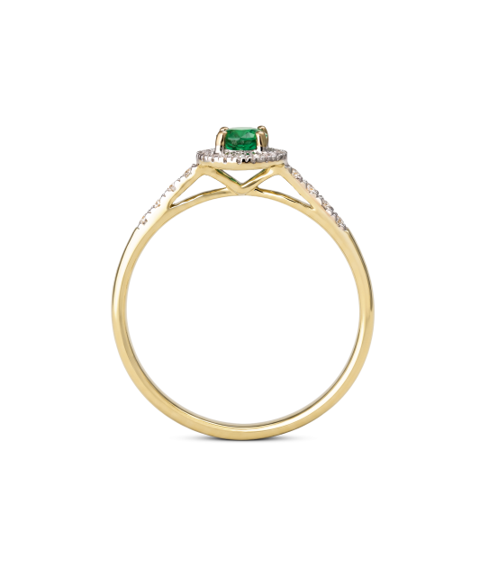 Yellow gold ring with diamonds and emerald