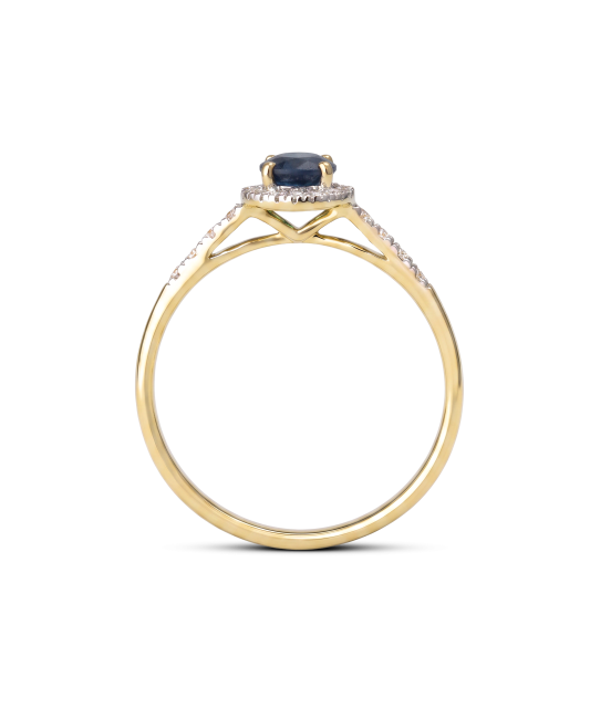 Yellow gold ring with diamonds and sapphire