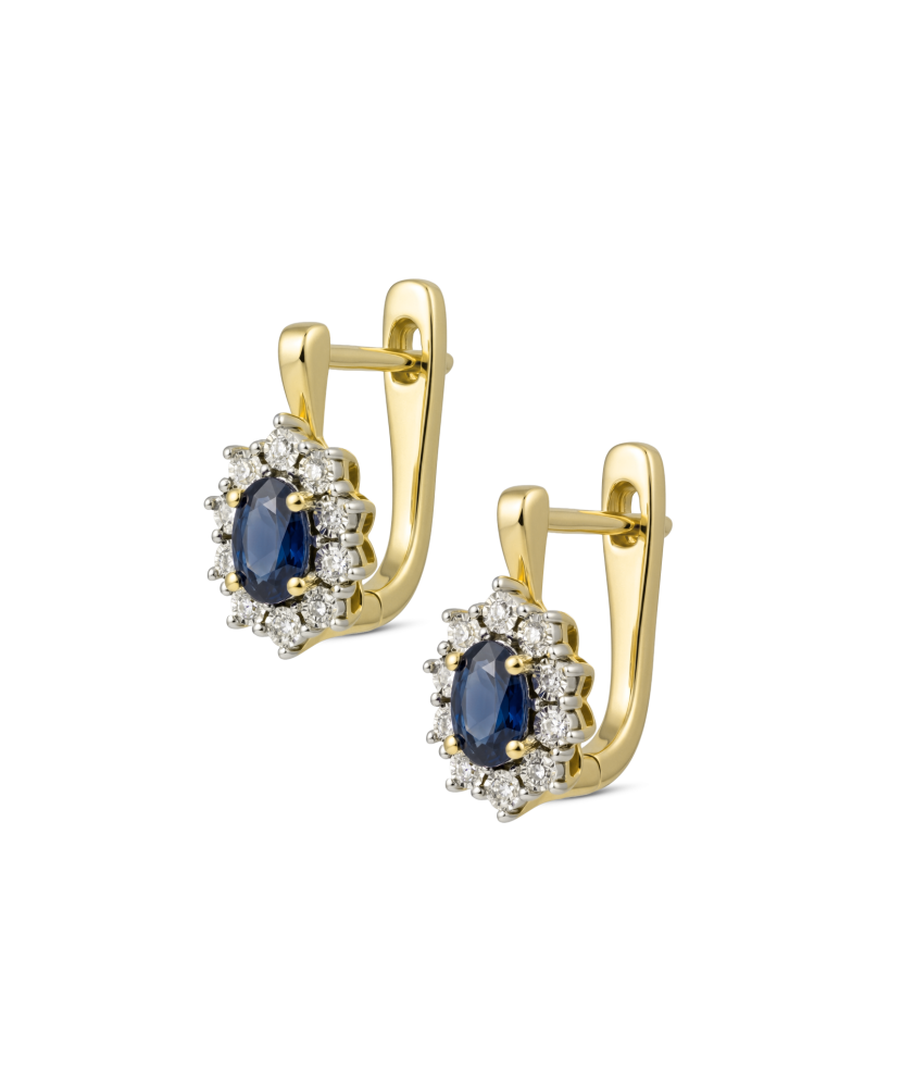 Yellow Gold earrings with diamonds and sapphire