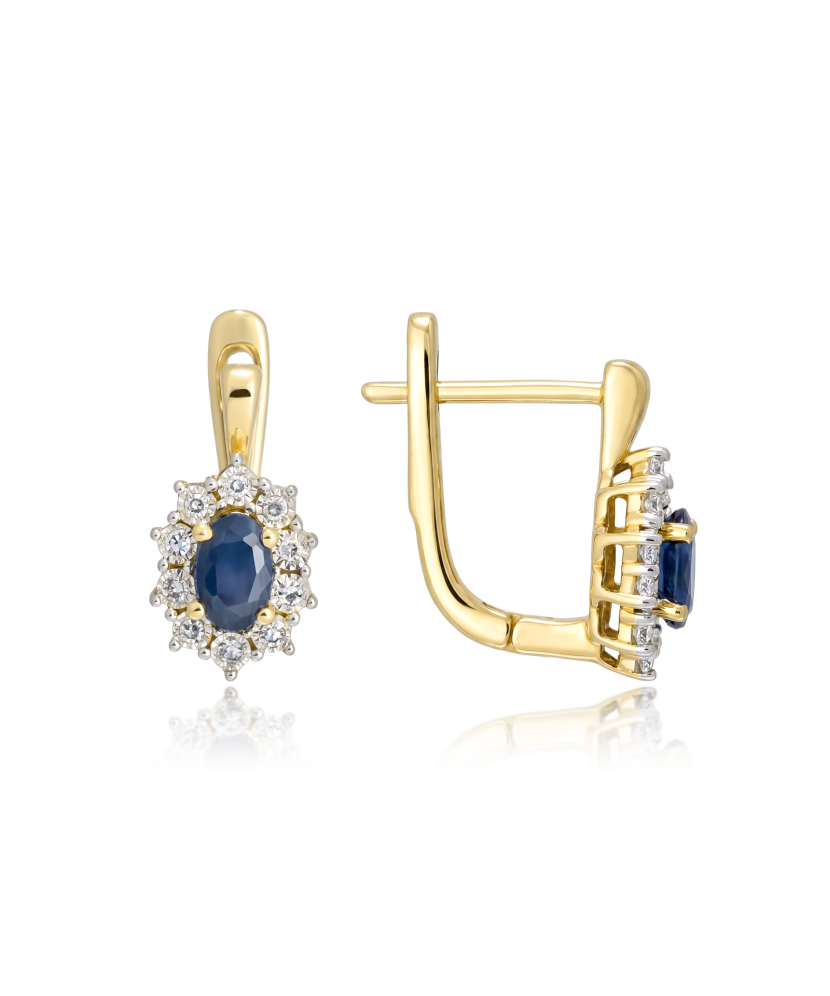 Yellow Gold earrings with diamonds and sapphire