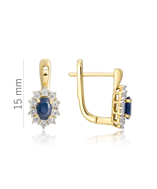 Yellow Gold earrings with diamonds and sapphire